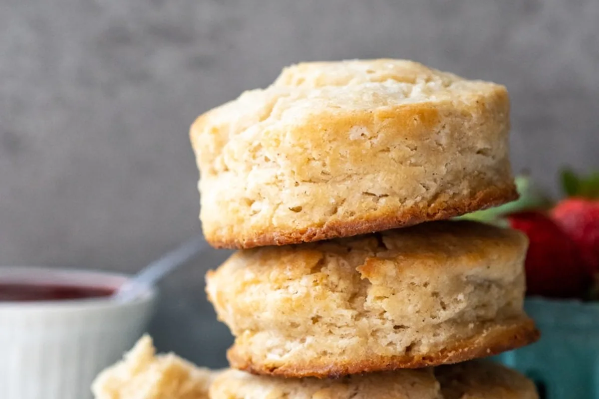 Freshly baked gluten-free biscuits with golden, flaky tops